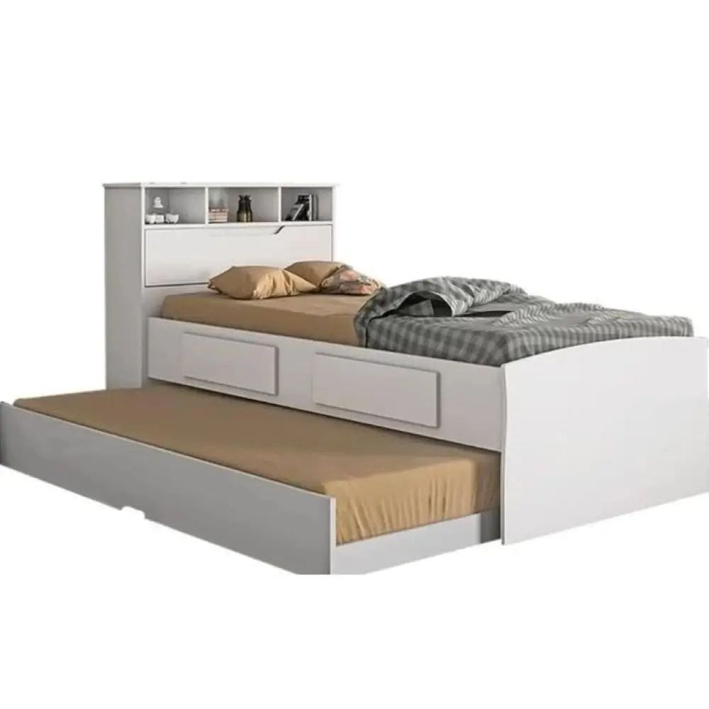 Cama Ravena COM Cama Auxiliar Solteiro 2 Gavetas e Baú Conquista Cor Branco