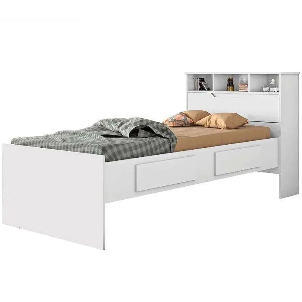 Cama Ravena SEM Cama Auxiliar Solteiro 2 Gavetas e Baú Conquista Cor Branco