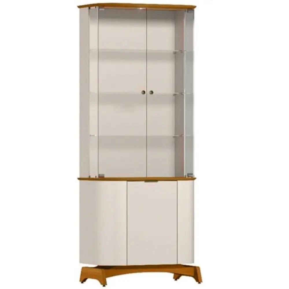 Cristaleira Serena com 3 Portas e LED New Ceval Cor Ipê Off White