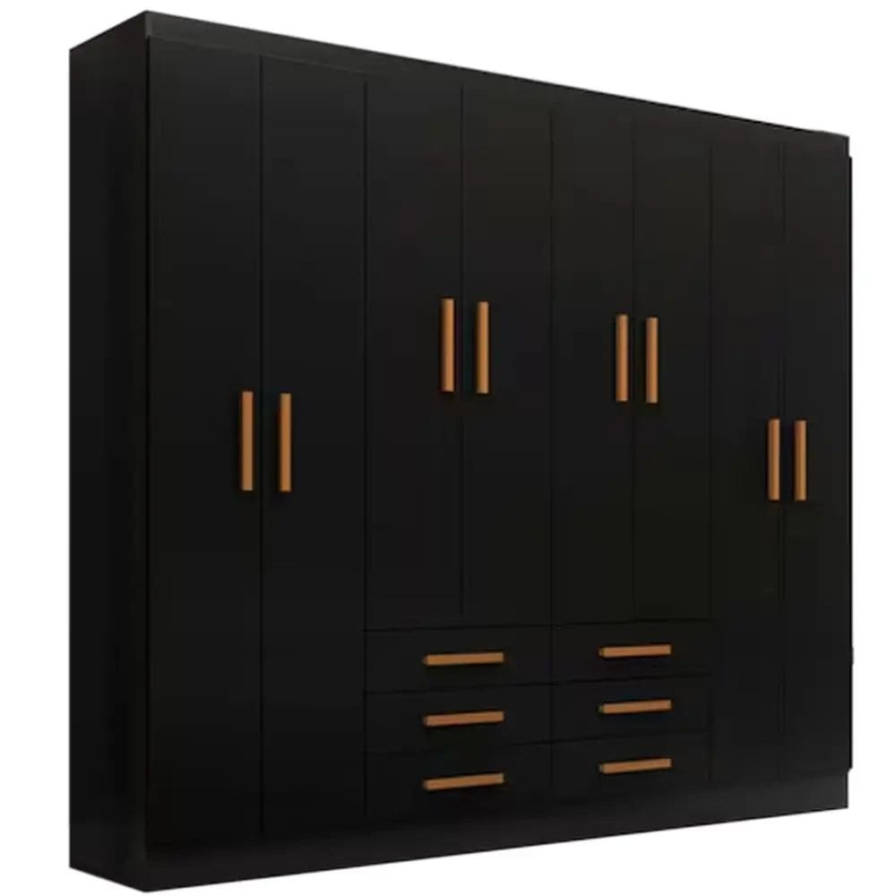 Guarda Roupa Paris Casal 8 Portas 6 Gavetas Evidencia Cor Preto