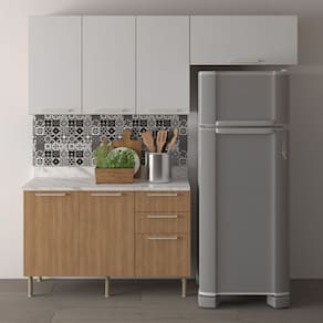 Cozinha Modulada com Armário Aéreo Balcão com Tampo Freijó Branco 4 Peças CZ3100