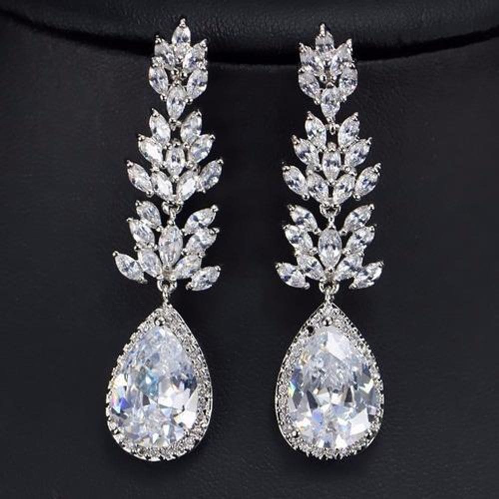 Brinco Noiva Zirconia Prata Pendurado Festa Debutante Luxo