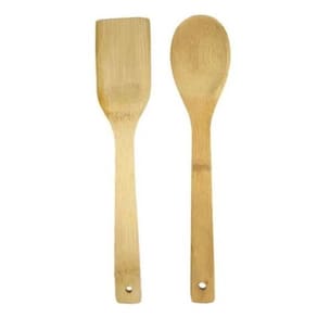 Jogo de Utensílios 2 Peças Bambu REFORÇADO Espatula e Colher - Talheres para Uso Domestico - PANAMI