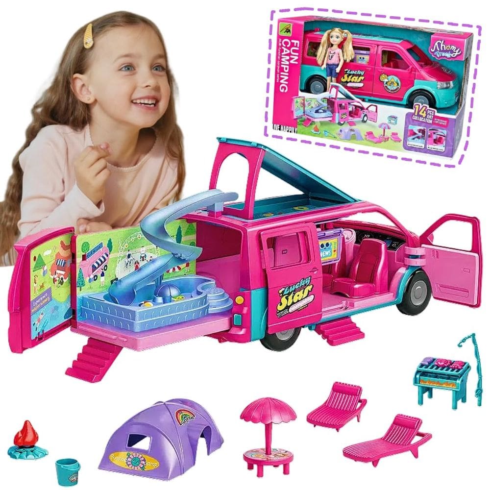 Conjunto de brinquedos Doll Camper Van TMATCHQJOY com móveis e piscina 3+