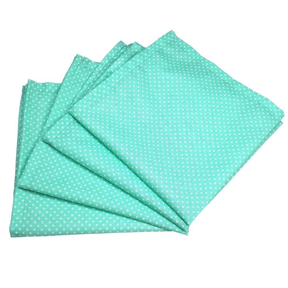 Kit 4 Guardanapos De Tecido Algodão Poá Verde Água 39Cmx39Cm