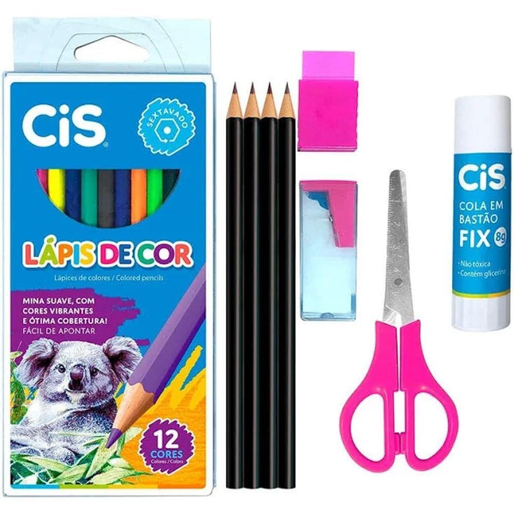 Kit Escolar 9peças Rosa 46.3711 - Cis