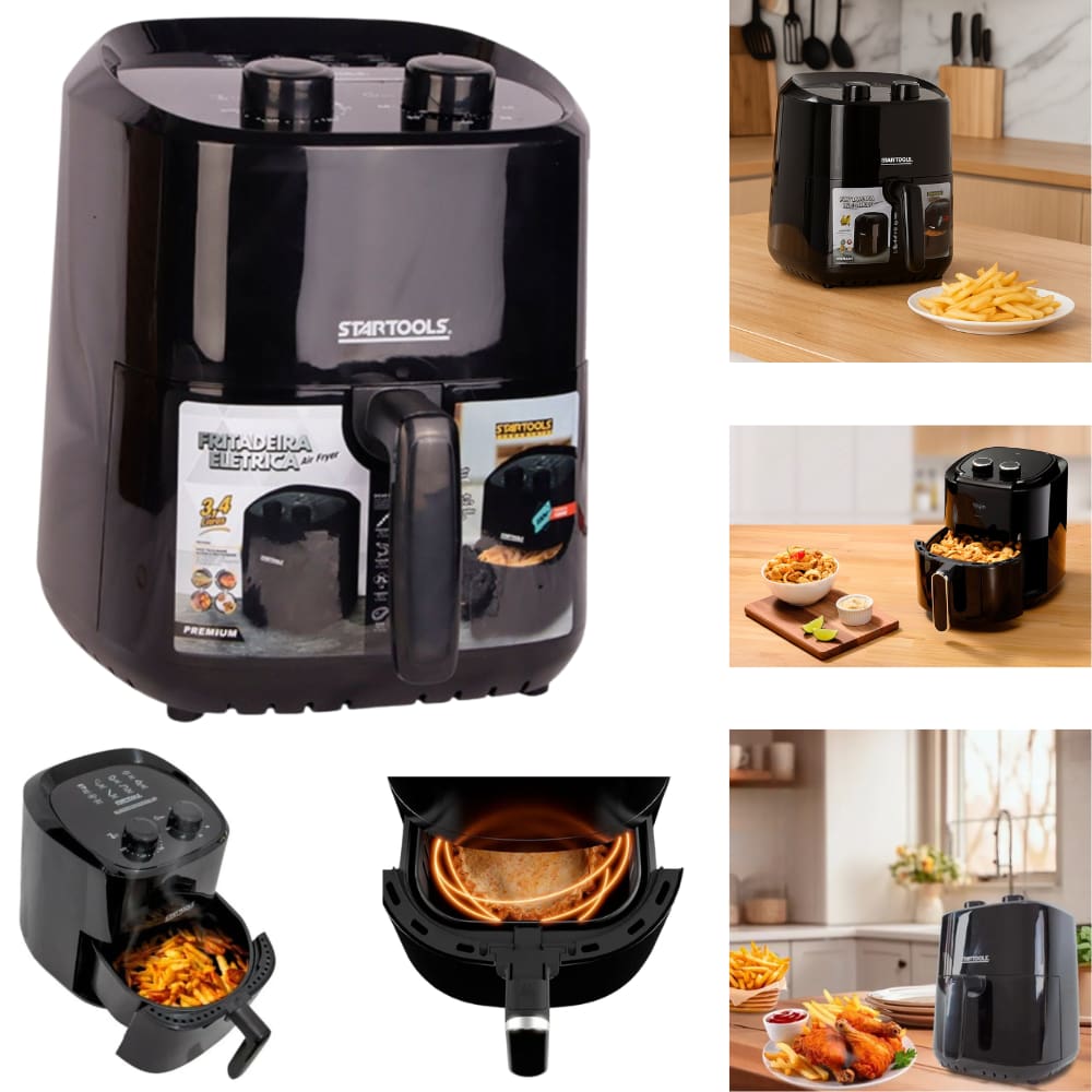 Fritadeira Elétrica Sem Óleo Antiaderente Air Fryer Preto 127V 3,4 Litros