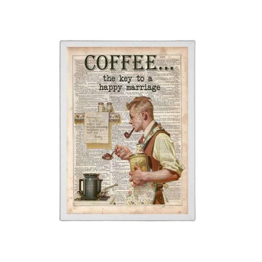 Quadro Vintage Coffee Happy Mariage 45X34Cm Moldura Branca