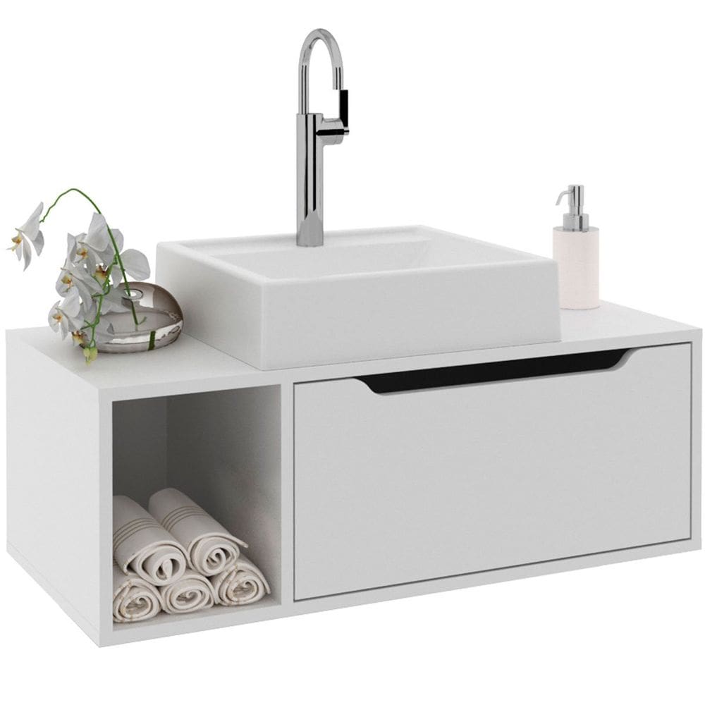 Gabinete de Banheiro 80 cm com Cuba 1 Porta e Nicho