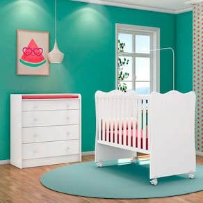 Quarto De Bebê Cômoda 4 Gavetas E Berço Simples Branco