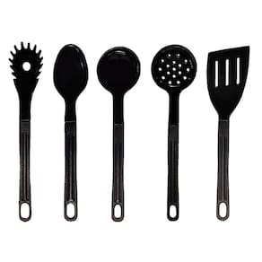 Jogo Conjunto De Talheres Nylon Utensílios Preto 5 Peças
