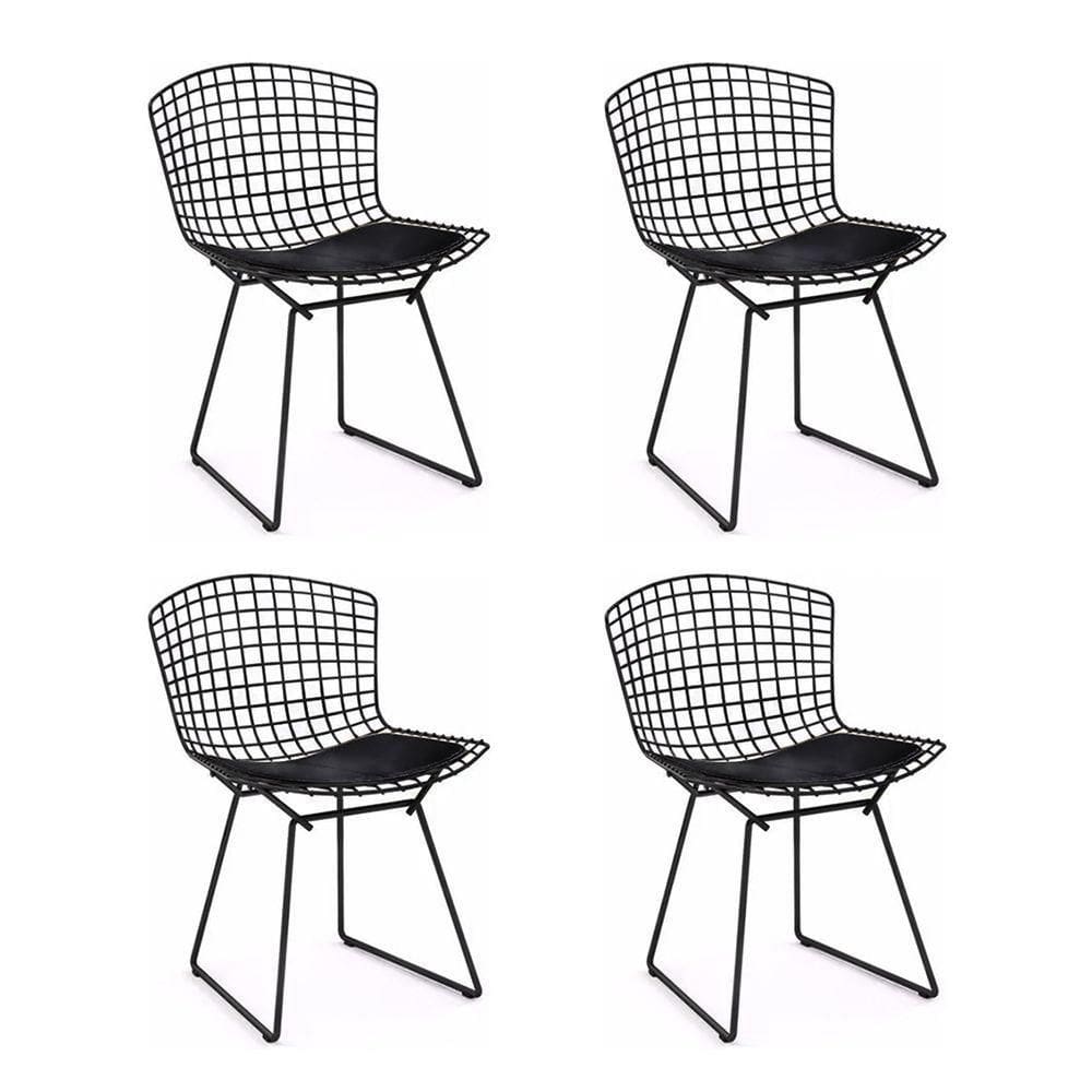 Kit 4 Cadeiras Bertoia Preta Com Assento Preto Cor Preto