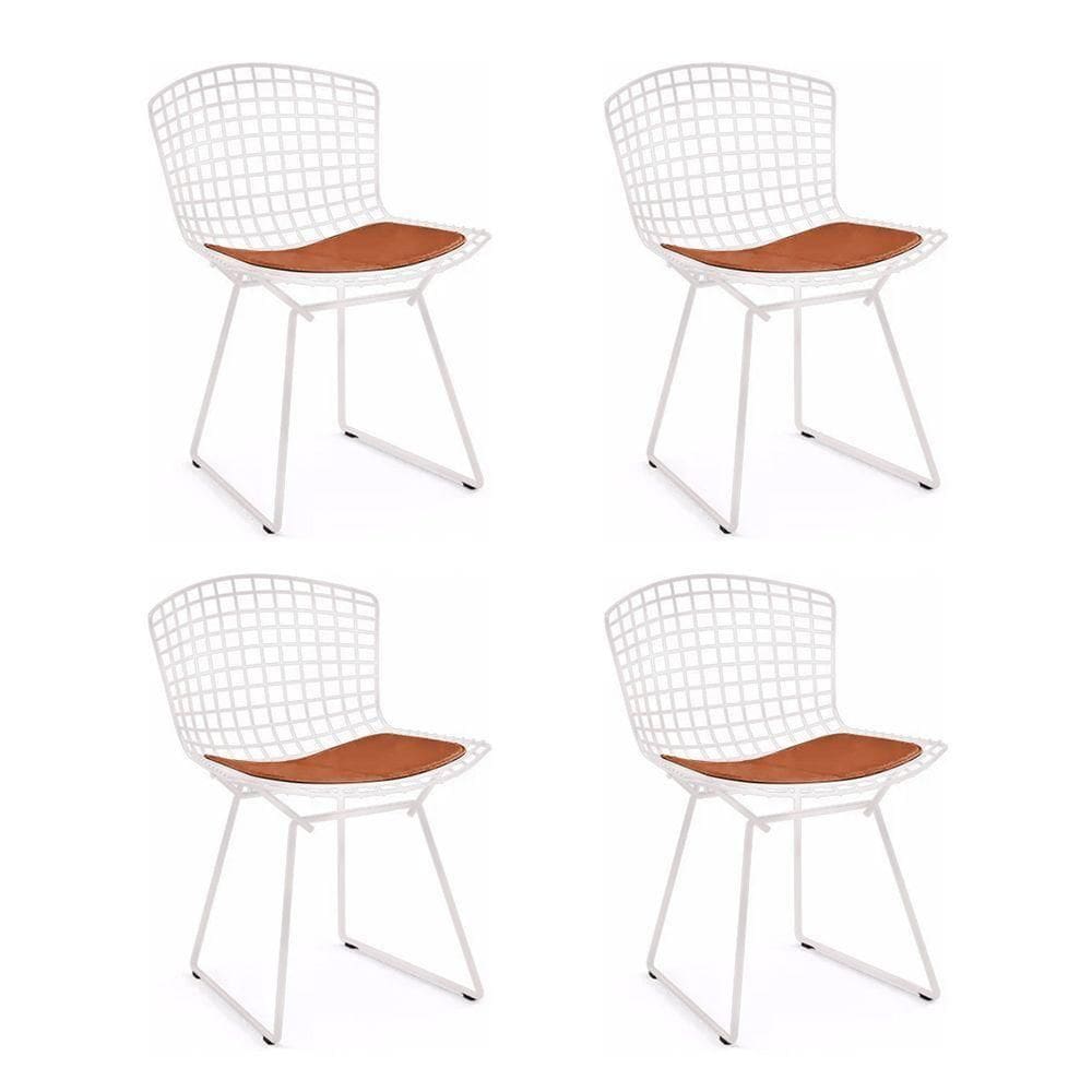 Kit 4 Cadeiras Bertoia Branca Com Assento Cobre Cor Marrom
