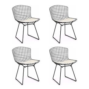 Kit 4 Cadeiras Bertoia Preta Com Assento Branco Cor Branco