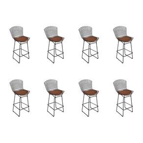 Kit 8 Banquetas Bistrô Bertoia Preta D70 Com Assento Marrom Cor Preto