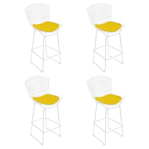 Kit 4 Banquetas Bistrô Bertoia Branca D80 Com Assento Amarelo Cor Branco
