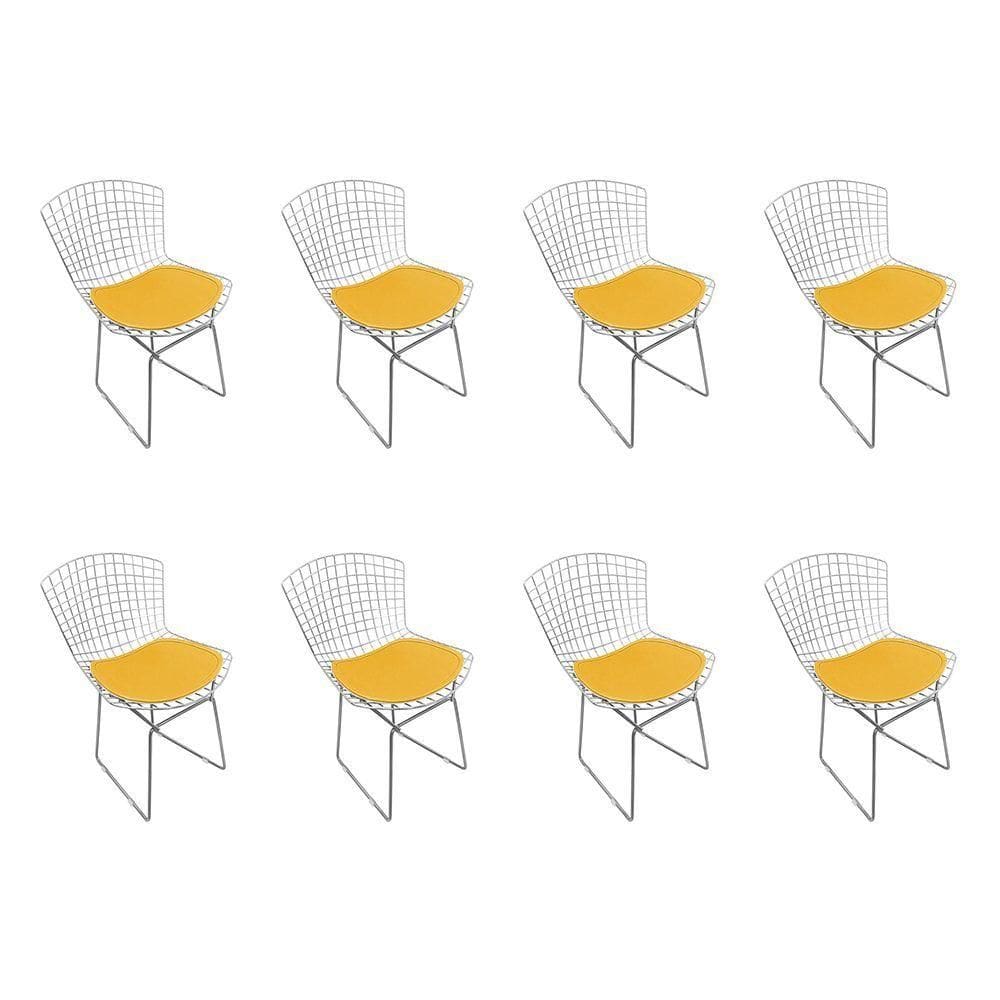 Kit 8 Cadeiras Bertoia Cromada Com Assento Sintético Amarelo Cor Amarelo