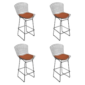 Kit 4 Banquetas Alta Bistrô Bertoia Preta D80 Com Assento Cobre Cor Marrom