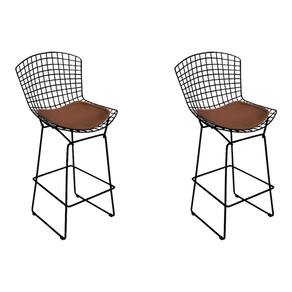 Kit 2 Banquetas Bistrô Bertoia Preta D70 Com Assento Marrom Cor Preto