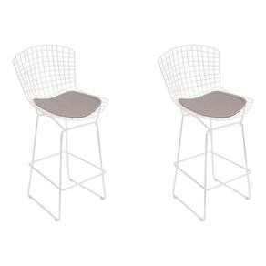 Kit 2 Banquetas Bistrô Bertoia Branca D80 Com Assento Bege Cor Branco