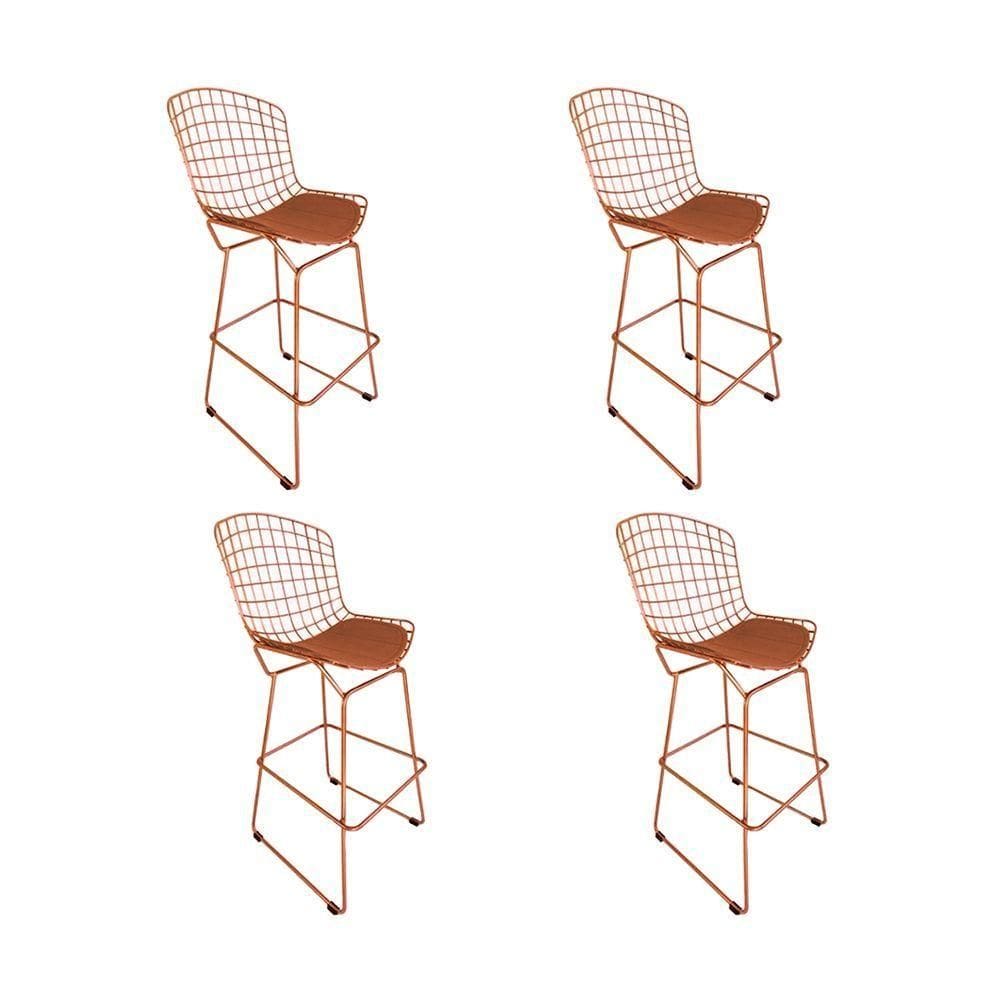 Kit 4 Banquetas Bertoia Cobre D70 Com Assento Cobre Cor Marrom