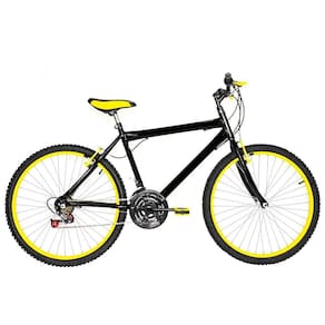 Bicicleta Masculina Aro 26 Mtb Alumínio Colorido 18 Marchas Cor Preta E Amarela