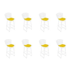 Kit 8 Banquetas Bistrô Bertoia Branca D80 Com Assento Amarelo Cor Branco