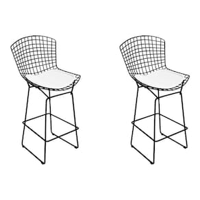 Kit 2 Banquetas Bistrô Bertoia Preta D60 Com Assento Branco Cor Preto