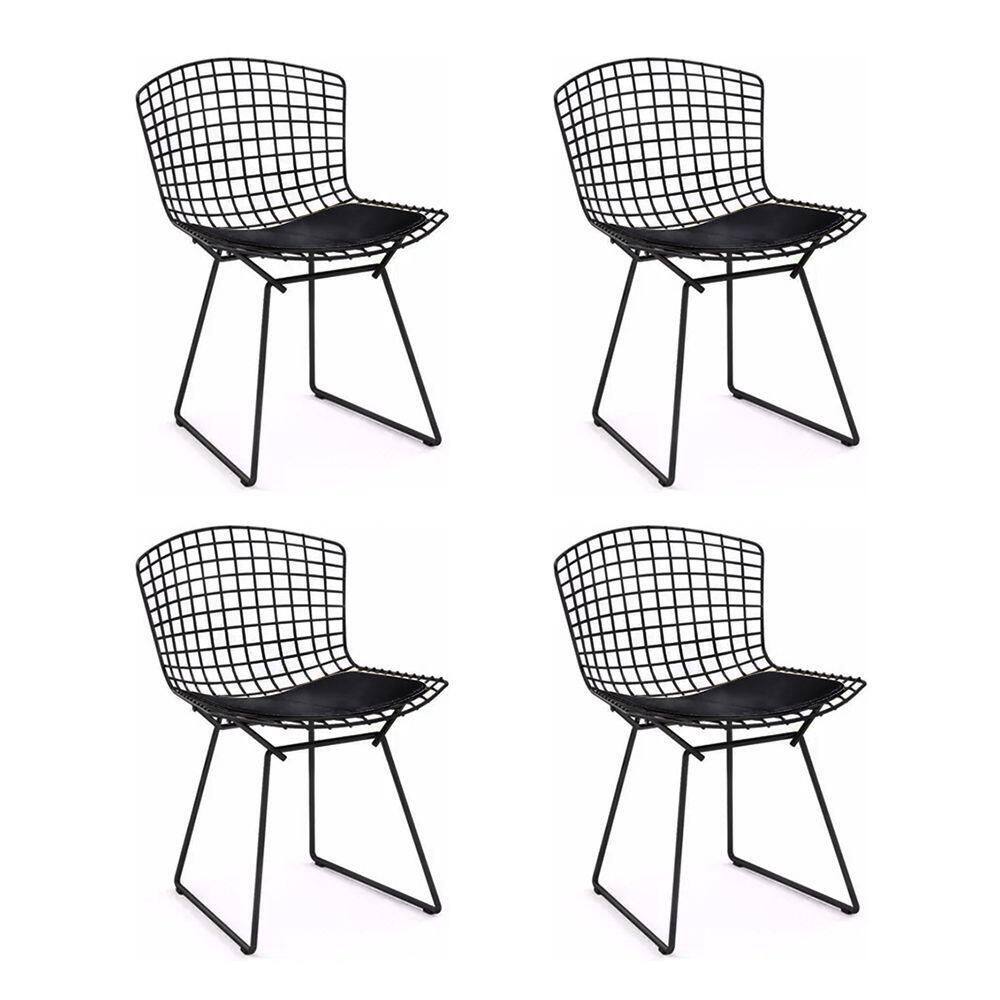 Kit 4 Cadeiras Bertoia Preta Com Assento Preto Cor Preto