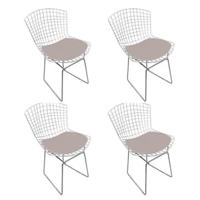 Kit 4 Cadeiras Bertoia Cromada Com Assento Sintético Bege Cor Bege