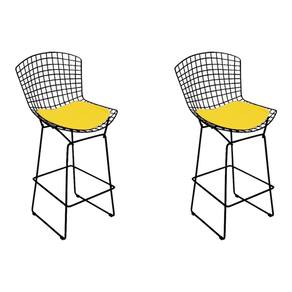 Kit 2 Banquetas Bistrô Bertoia Preta D70 Com Assento Amarelo Cor Preto
