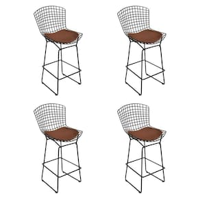 Kit 4 Banquetas Bistrô Bertoia Preta D70 Com Assento Marrom Cor Preto