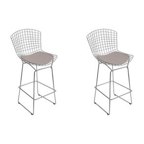 Kit 2 Banquetas Bistrô Bertoia Cromada D80 Com Assento Sintético Bege Cor Cinza