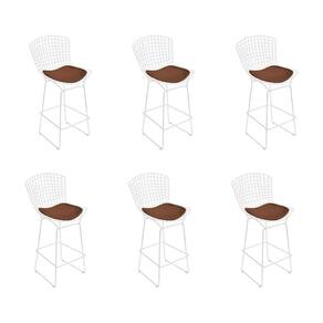 Kit 6 Banquetas Bistrô Bertoia Branca D80 Com Assento Marrom Cor Branco