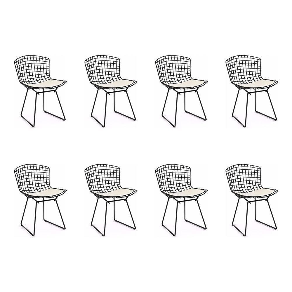 Kit 8 Cadeiras Bertoia Preta Com Assento Branco Cor Preto