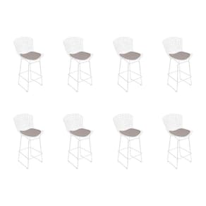 Kit 8 Banquetas Bistrô Bertoia Branca D80 Com Assento Bege Cor Branco