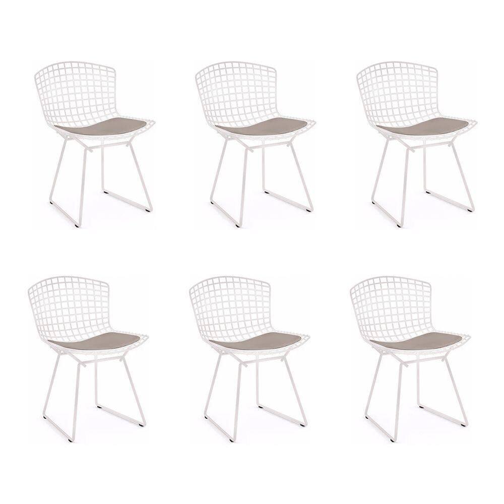 Kit 6 Cadeiras Bertoia Branca Com Assento Bege Cor Branco