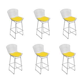 Kit 6 Banquetas Bistrô Bertoia Cromada D60 Com Assento Sintético Amarelo Cor Cinza
