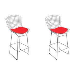 Kit 2 Banquetas Alta Bistrô Bertoia Cromada D80 Com Assento Sintético Vermelho Cor Vermelho