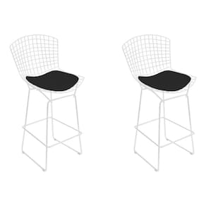 Kit 2 Banquetas Bistrô Bertoia Branca D80 Com Assento Preto Cor Branco