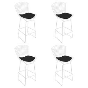 Kit 4 Banquetas Bistrô Bertoia Branca D80 Com Assento Preto Cor Branco