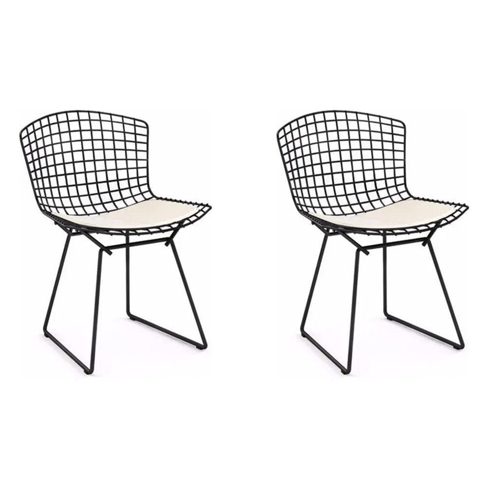 Kit 2 Cadeiras Bertoia Preta Com Assento Branco Cor Preto