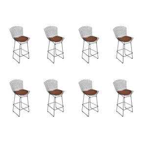 Kit 8 Banquetas Bistrô Bertoia Preta D60 Com Assento Marrom Cor Preto