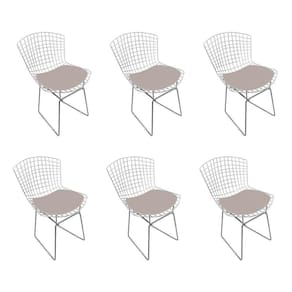 Kit 6 Cadeiras Bertoia Cromada Com Assento Sintético Bege Cor Bege
