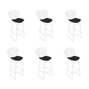 Kit 6 Banquetas Bistrô Bertoia Branca D80 Com Assento Preto Cor Branco