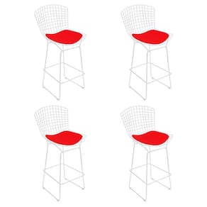 Kit 4 Banquetas Bistrô Bertoia Branca D80 Com Assento Vermelho Cor Branco