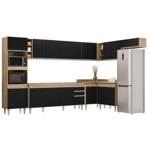 Armário De Cozinha Modulada De Canto 9 Peças Cp04 Balcão Castanho/preto - Lumil