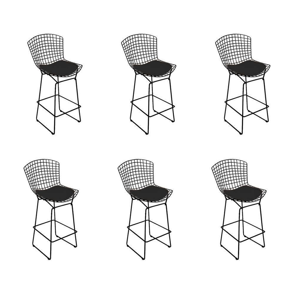 Kit 6 Banquetas Bertoia Preta D80 Com Assento Preto Cor Preto