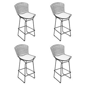 Kit 4 Banquetas Bistrô Bertoia Preta D70 Com Assento Branco Cor Preto