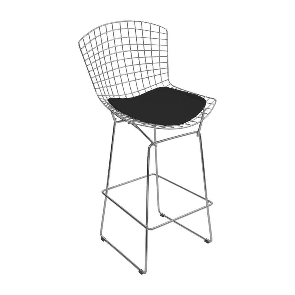 Banqueta Bertoia Cromada D60 Assento Sintético Preto Cor Preto